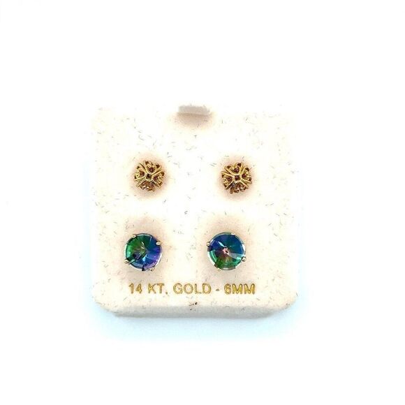 14k Gold Stud Earrings - 2 Pairs - Picture 1 of 5